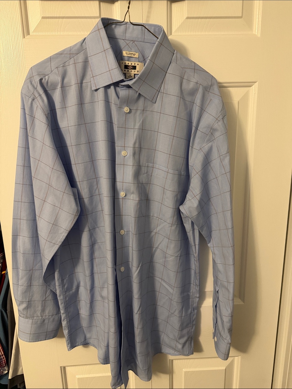 Joseph Abboud Light Blue Windowpane Dress Shirt with Subtle Gray Lines